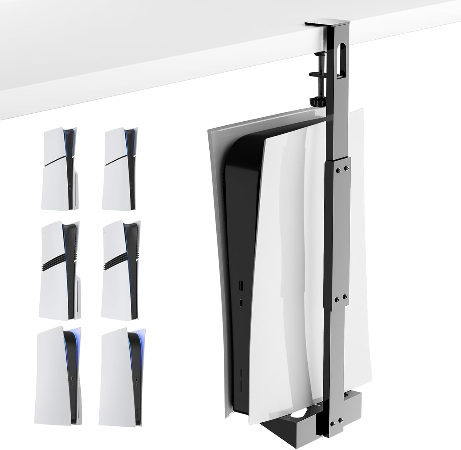 WYYHAA PS5 Vertical Mount Under Desk for PS5/PS5 Slim/PS5 Pro, No-Drill Metal Under Desk Storage kit Compatible with PS5/PS5 Slim Consol- Disc & Digital Editions
