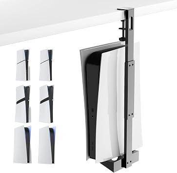 PS5 Vertical Mount Under Desk for PS5/PS5 Slim/PS5 Pro, No-Drill Metal Under Desk Storage kit Compatible with PS5/PS5 Slim Consol- Disc & Digital Editions