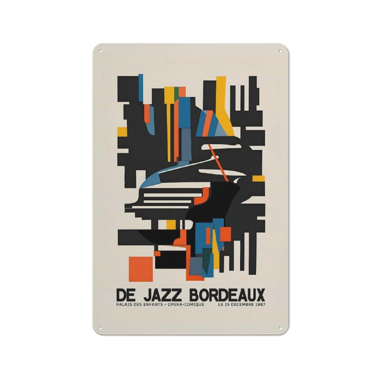 Junmoney Style-11 Jazz Bordeaux Distressed Look Metal Wall Decor 30X20cm, Vintage Tin Sign For Living Room, Hallway, Kitchen Or Cafe