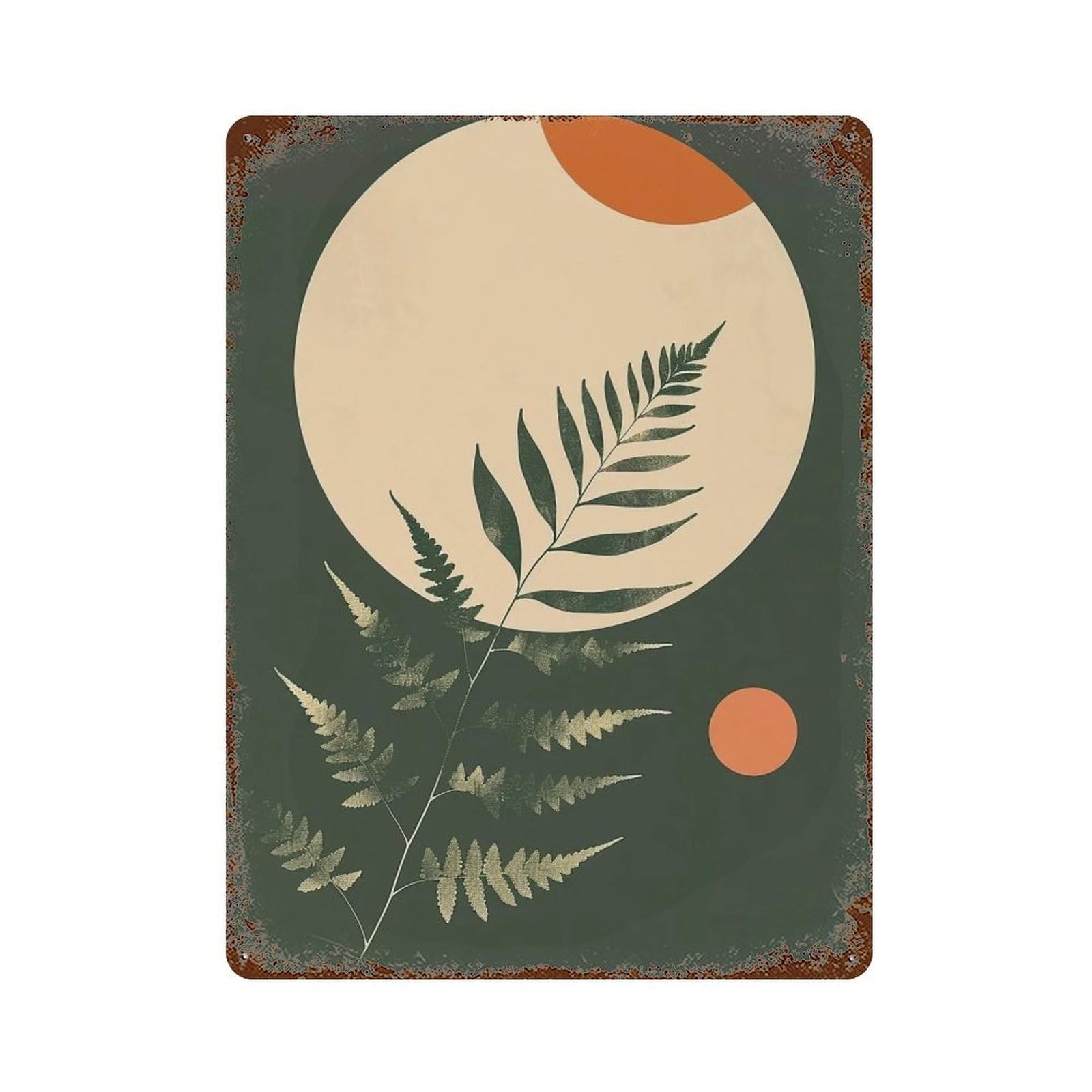 WUJHGRSG Minimal Flat Earth Tone Leafy Branch Sun Moon 04 Wall Art Retro Iron Vintage Metal Tin Sign Poster Modern Decor for Home Cofffee Club Bar Shop Style 40x30cm