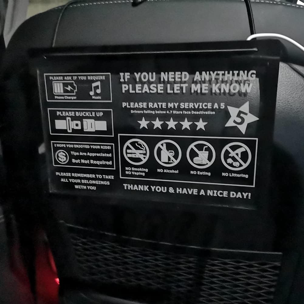 LED acrylic USB Car Taxi Driver Tips Sign Car Taxi Driver 5 Stars Tipping Appreciated No smoking Wear a mask Tips HB-01