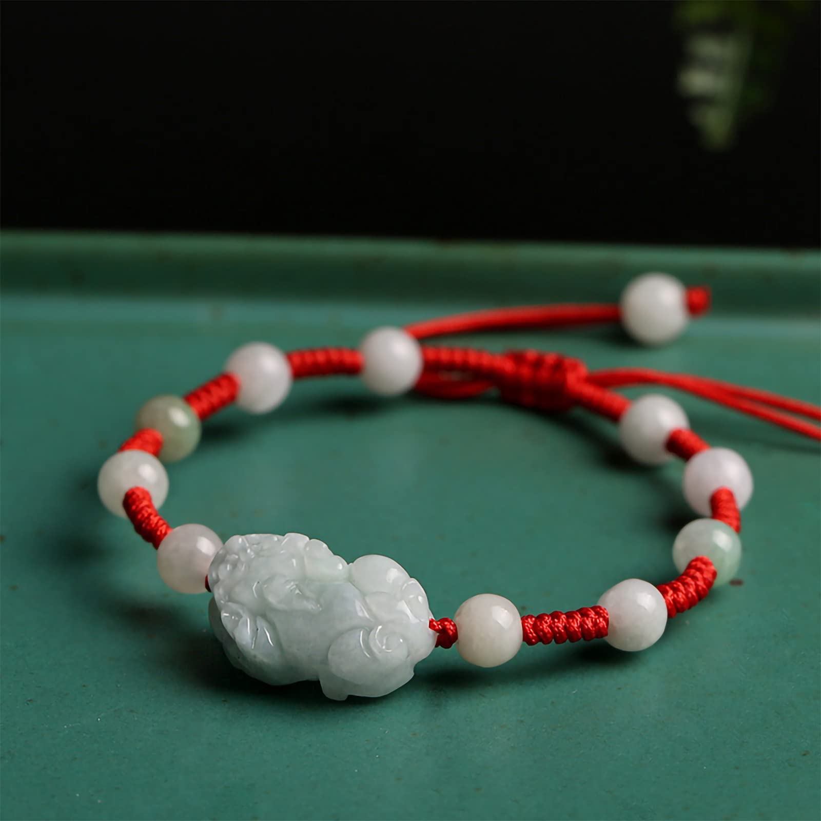 Bracciale di Cinnabar Naturale Braccialetti Intrecciati in Giada Naturale per Donne Uomini, prosperità Regolabile per la prosperità della prosperità Feng Shui Charm Bracciale per Amanti degli Amanti
