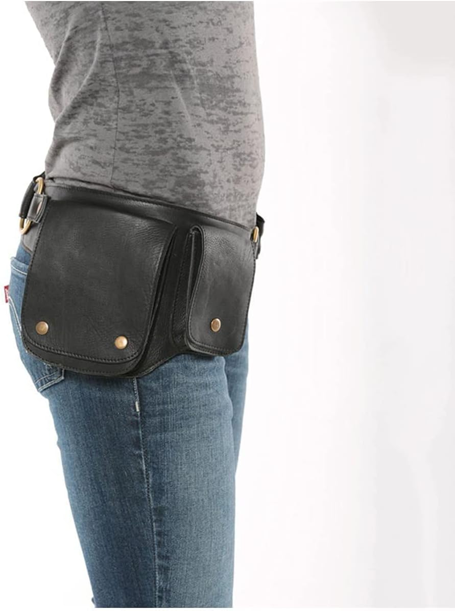 Medieval Women Vintage Belt Bag PU Leather Adjustable Utility Waist Pack, Viking Knight Pirate Cosplay Hip Bag Wallet Outdoor Sports Cell Phone Pocket Adjustable Button Bag