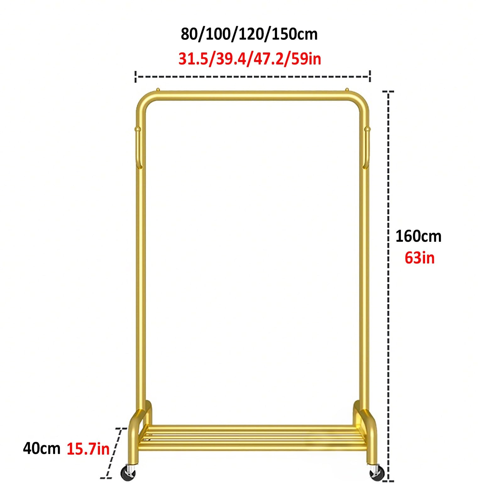 Kleiderständer mit Rollen, Metall, Kleiderständer mit Ablage, 80 cm, tragbarer Kleiderständer für Zuhause und Büro