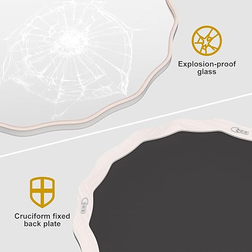 Miniatura 7 de Espejo redondo ondulado con acabado blanco envejecido para pared decorativo de 28 pulgadas, moderno espejo circular ondulado para baño, dormitorio,