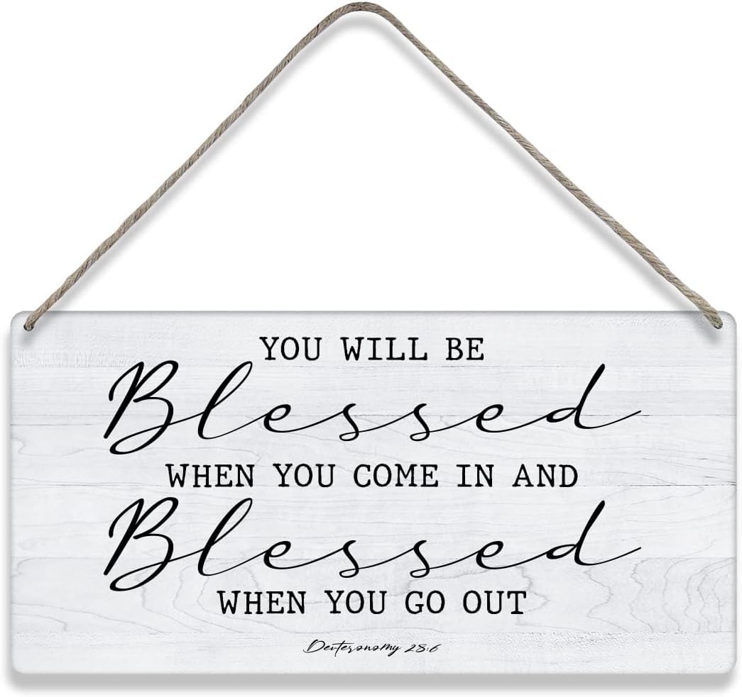 Pibonto Women's Wall Art 5X10 Inch Bible Verse Home Wall Decor You Will Be Blessed When You Come In Scripture Wooden Signs Rustic Hanging Wall Plaque Christian Sign