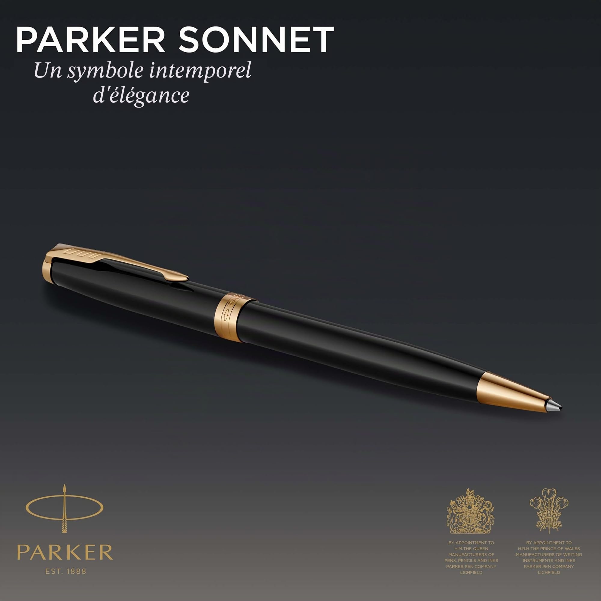 Parker Sonnet Duo coffret-cadeau avec stylo bille et stylo plume (pointe or 18 carats) | finition noire laquée avec attributs or | recharge et cartouche d’encre noire | coffret-cadeau