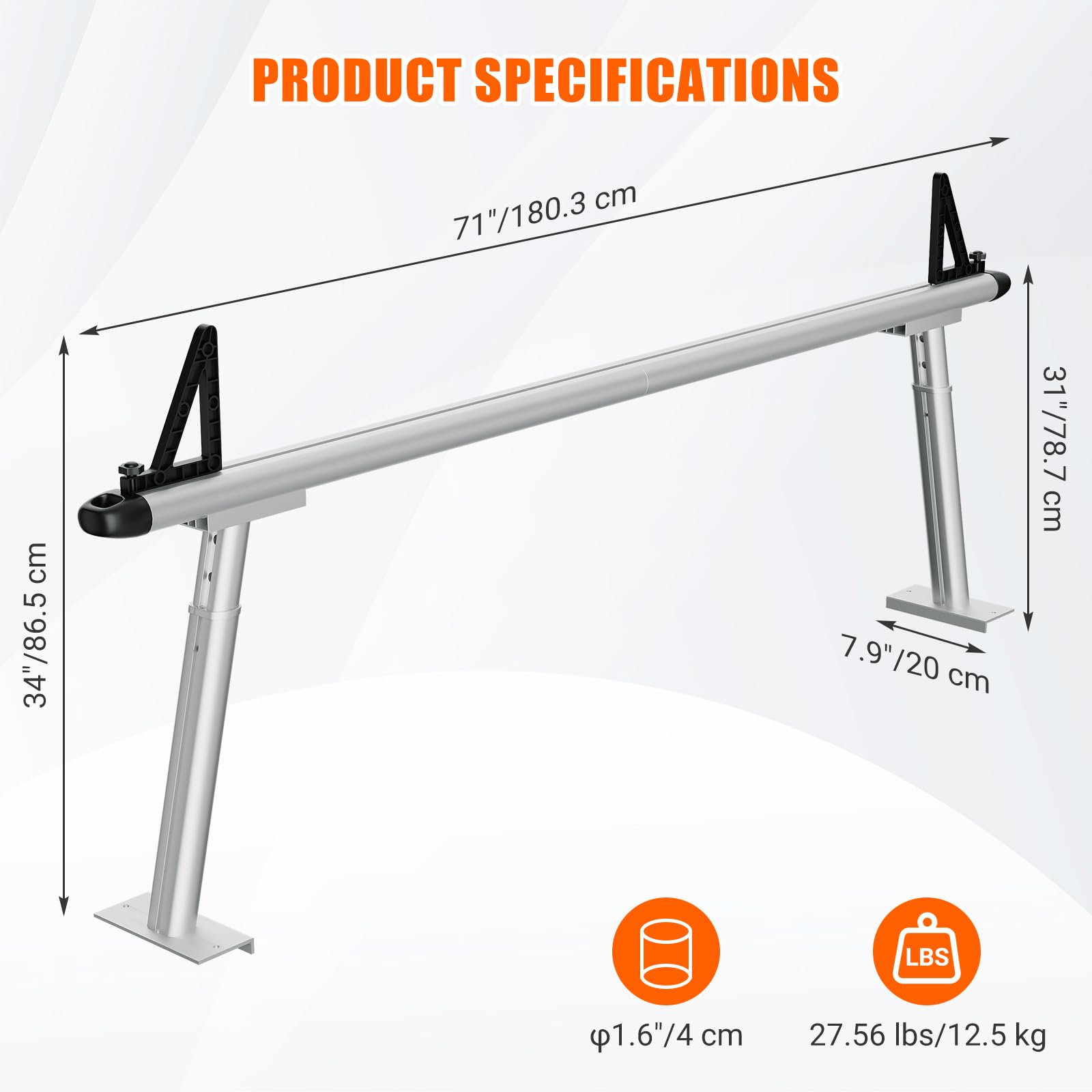 Garvee Barres de Toit pour Pick-up, Réglables 90-180,3cm, Capacité 363 kg