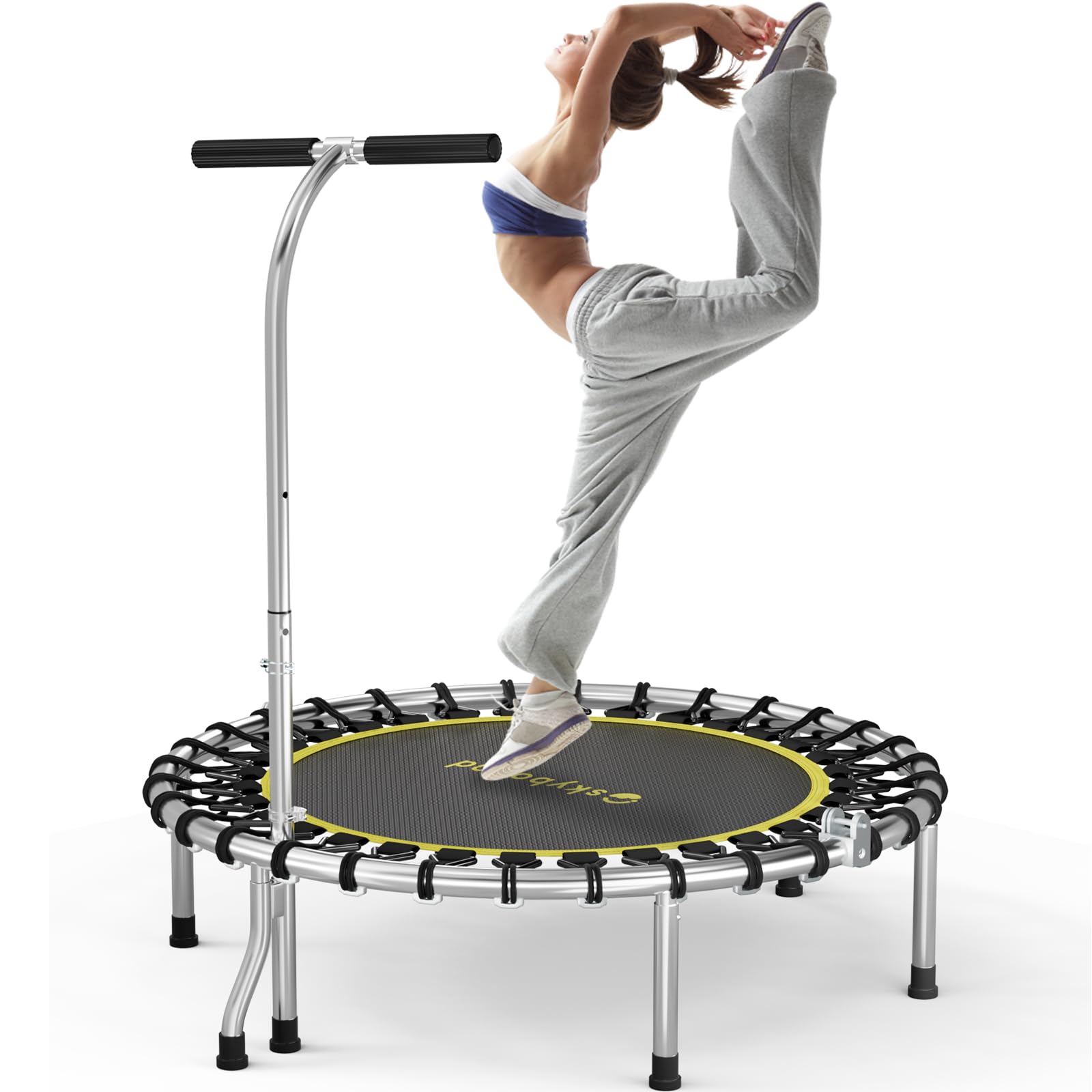 SkyBound Boogie Bounce Elite Foldable Mini Trampoline.Fitness Rebounder with Adjustable T-Bar Handle - Exercise Trampoline for Adult - Fitness Trampoline for Workout Trainer