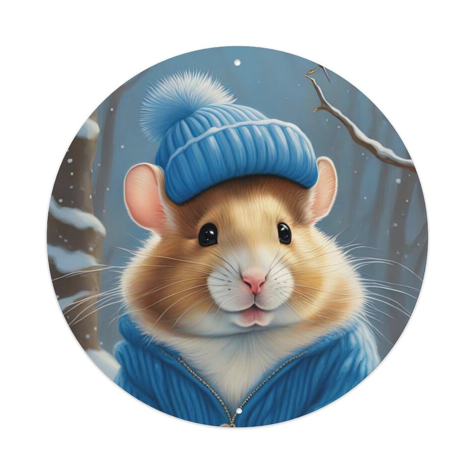 Animal Artwork Hamster in The Snow Vintage Metal Tin Sign Plaque Wall Decor for Cafe, Club Bar, Office, Garden Metal Poster 8x8Inch