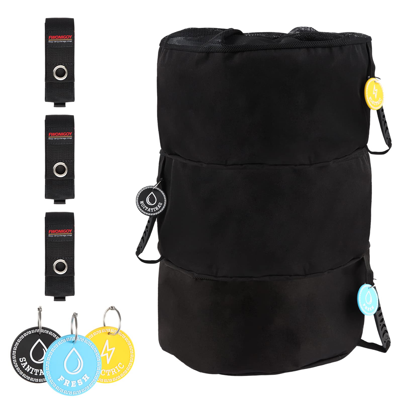 3 Pack of RV Sewer Hose Storage Bags. Camper Organizer Bags for Storing Electrical Cords, Hoses and Accessories(with 3 Identification Tags and 3 Storage Straps)