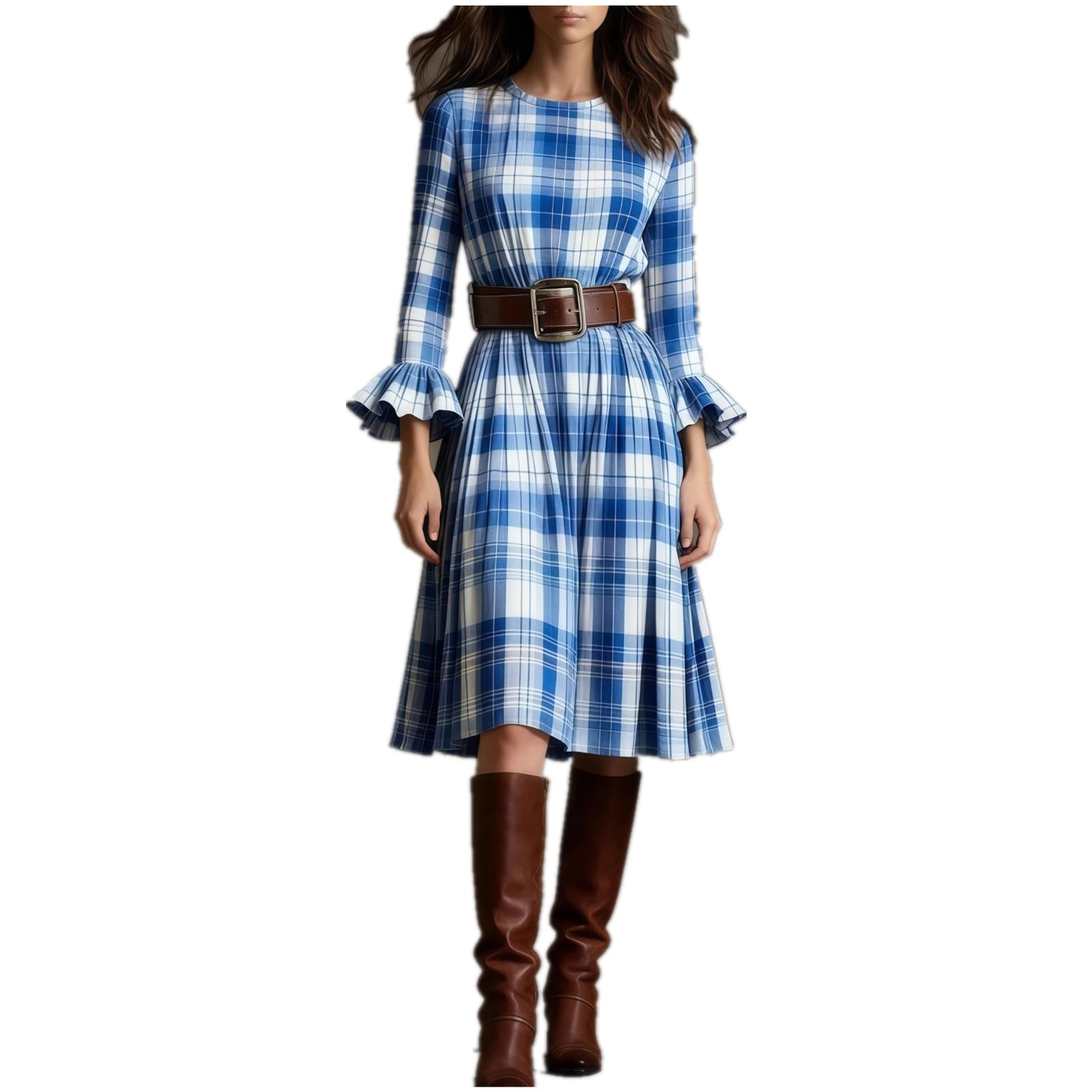 Blue Women's Vintage Western Cowboy Dress, Off-Shoulder Flare Prairie Dress with Floral Lace Trim, 70s Retro Cowgirl Party Dresses for Halloween, Cosplay, Themed Events & Music Festivals
