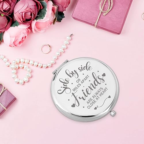 Miniatura 3 de LRUIOMVE Regalos de amistad para mejor amiga espejo de maquillaje de viaje grabado en plata inspirador espejo cosmético de bolsillo compacto para