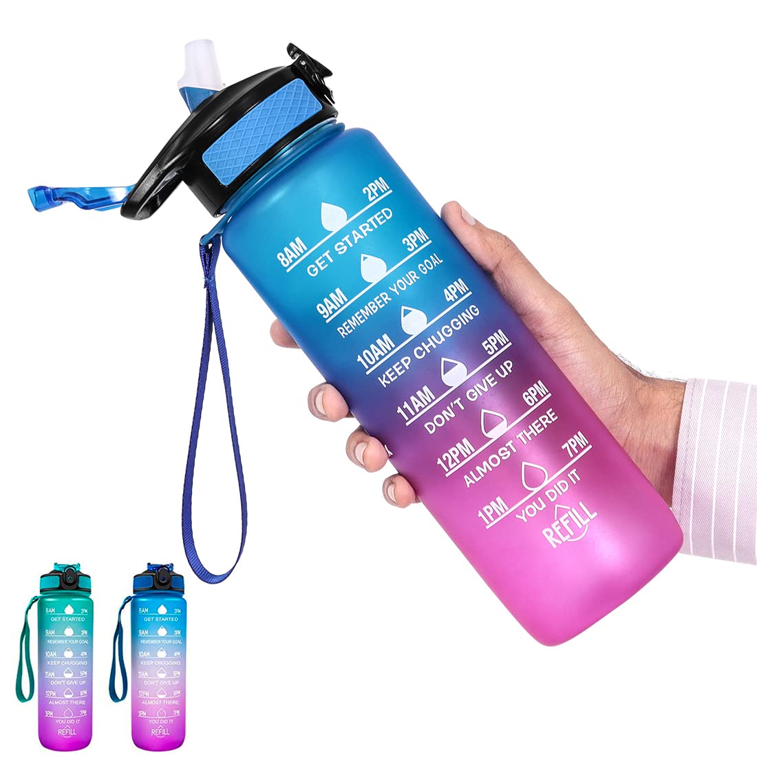URBANFIX Plastic Motivational Water Bottle With Time Marker1 Litres