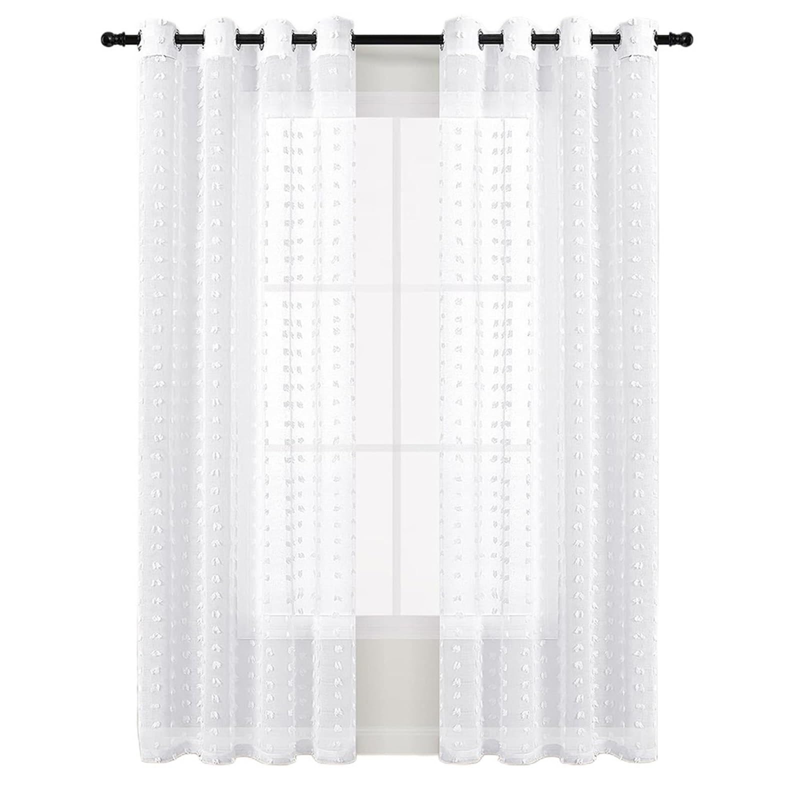 Rideau dentelle blanc brodé 132x243 cm voilage transparent tulle salon