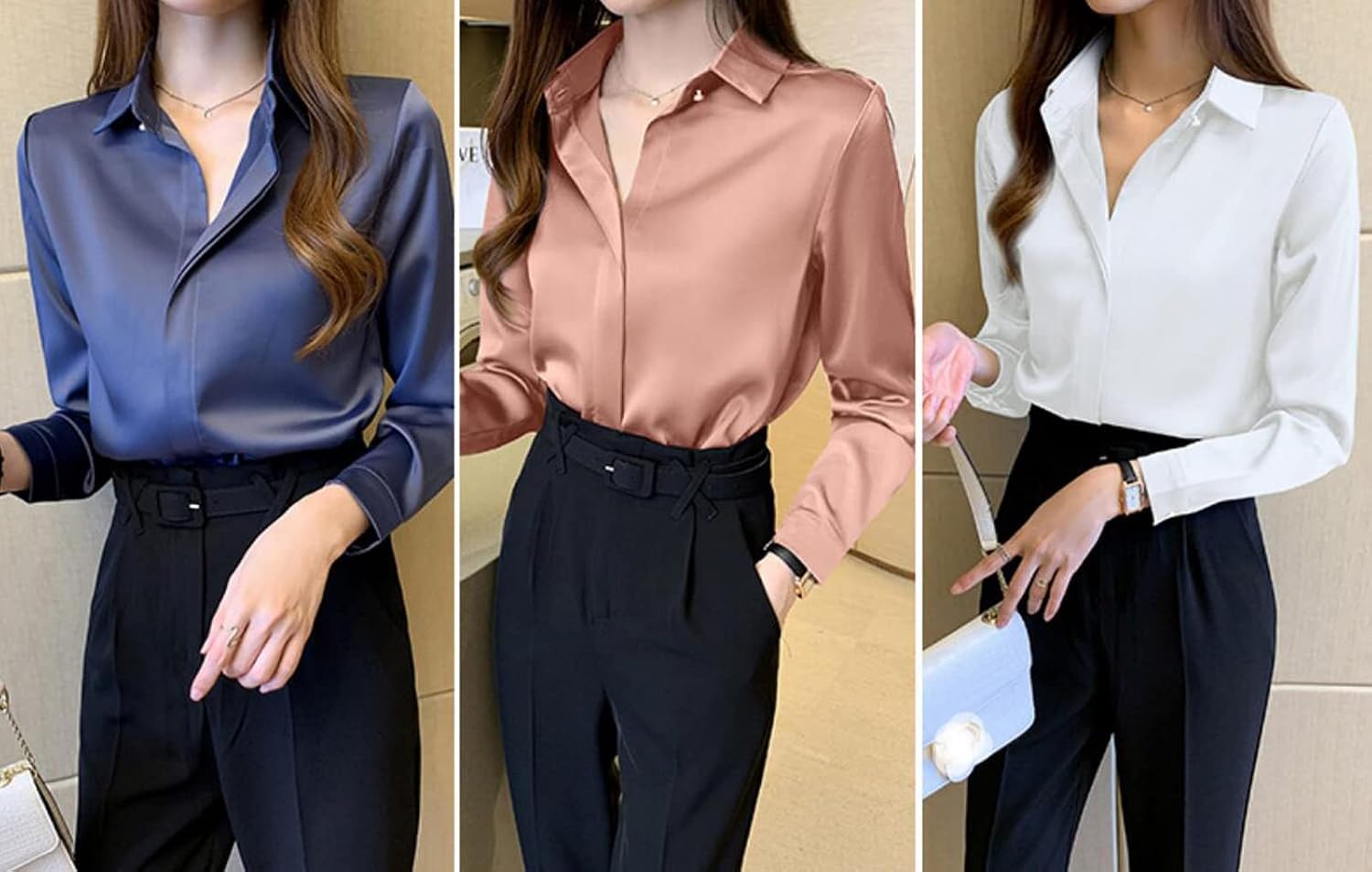 Autumn Fashion Button Up Satin Shirt Spring Vintage Blouse Women White Lady Long Sleeves Female Loose Street Shirts,White,L