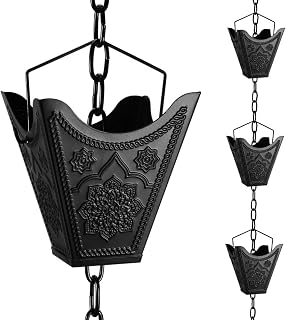 Vindar Rain Chains, 3D Mandala Carving Black Rain Chain, 8.5ft Large Cup Powder Metal Rain Chains for Outside, Replacement Downspout for Gutters Downspouts