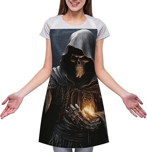 Miniatura 3 de MUSM Apron for Adults - 27.6 X 31.5 Inch, Heavy-Duty Polyester Aprons with Two Large Pockets, Waterproof Grim-Reaper Kitchen Apron for Cooking,