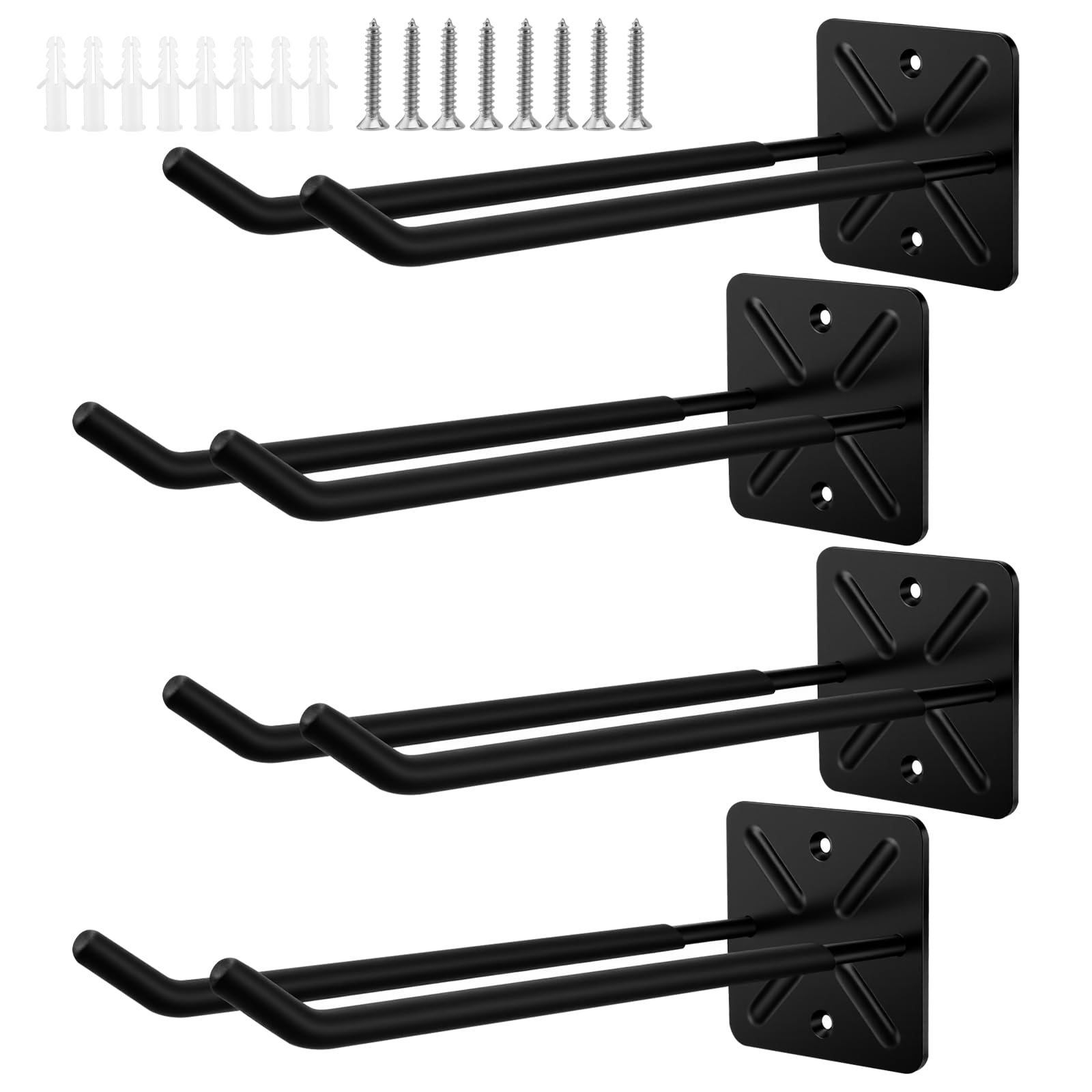 Ganci Doppi da Parete per Garage, 4 Pezzi, Porta Pneumatici e Attrezzi da Giardino, Ferro Nero 31 cm, Portata 45 kg