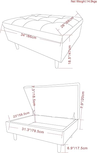 Miniatura 8 de SIMPLIHOME Shay Mid Century - Mesa de centro pequeña otomana de almacenamiento, 34 pulgadas, gris pardo envejecido