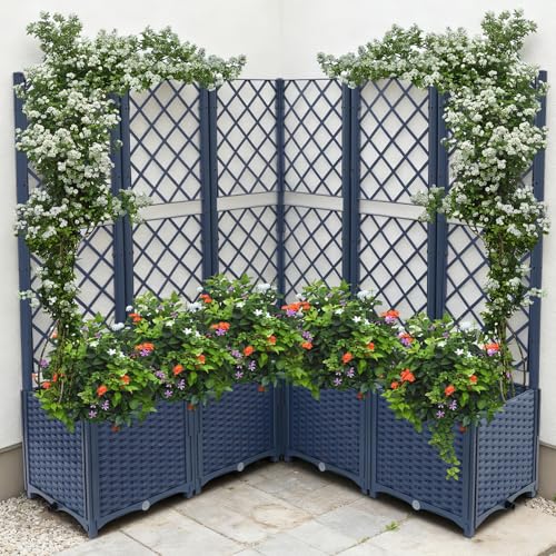 Pinelicorn 5 PCS Plastic Plant Box with Trellis, Raised Garden