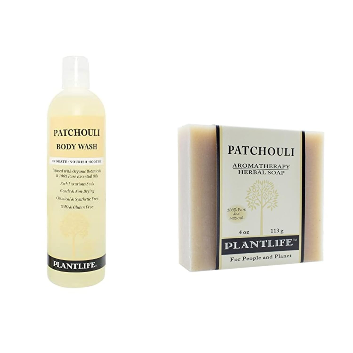 Plantlife Patchouli Body Wash and Patchouli Bar Soap - Formulated for Soft and Silky Skin - Made in California