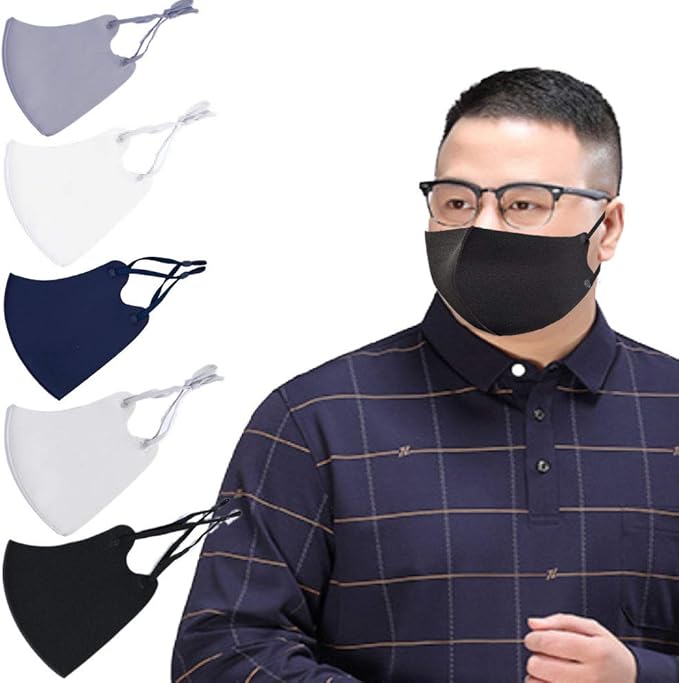 Amazon 大きなマスク 大きいサイズ ２ｌサイズ 洗える 夏用マスク スポーツマスク おしゃれなマスク 息がしやすい 蒸れない 冷感マスク Uvカット ひんやりサラサラ 接触冷感 クールマスク 耳紐調整付き ２枚重ねマスク用にも 5枚入り 高性能5層フィルター2枚付き 冷感