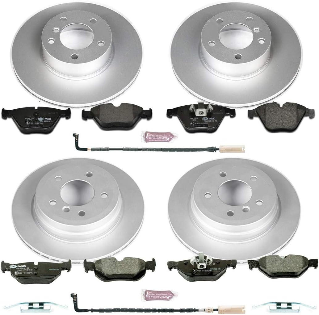 Power Stop ESK4105 Front & Rear Euro-Stop Brake Kit BMW and 1 Front & 1 Rear Sensor Wires For BMW 328i xDrive 2009-2010, BMW 328xi 2008 [Model Specific]