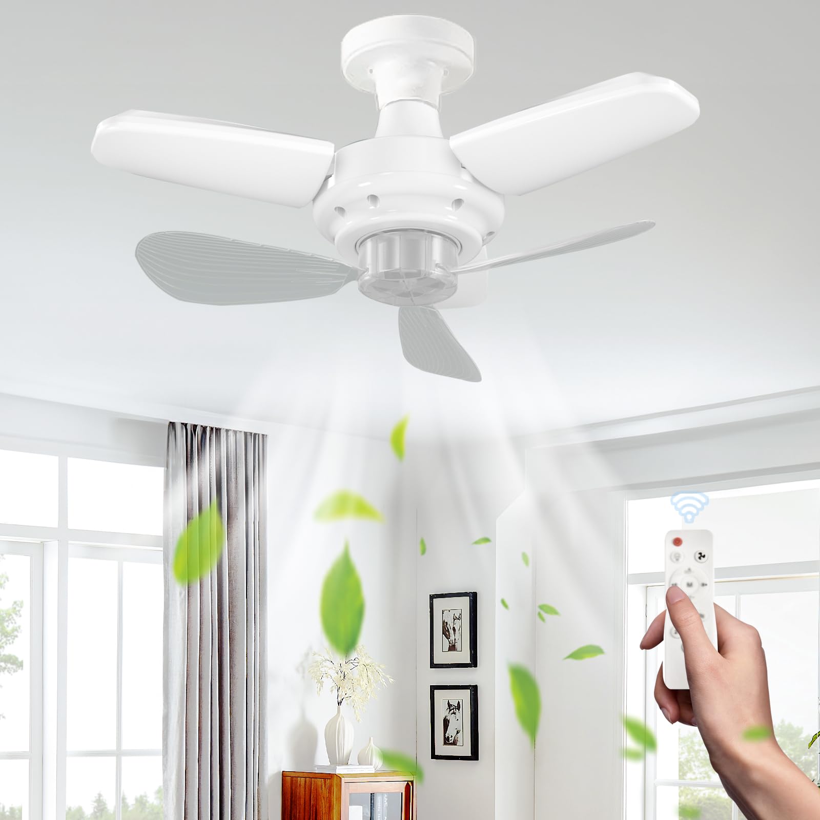 Ventilateur de plafond E27 avec LED pour chambre et cuisine