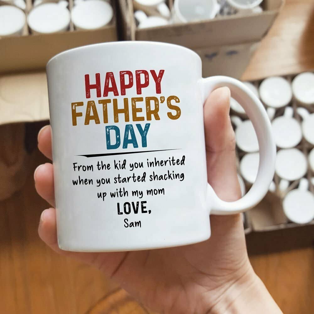 LafinePersonalized Happy Father's Day from The Kid You Inherited When You Started Shacking Up with My Mom Mug Gifts For Stepdad Bonus Dad From Daughter Son 11oz 15oz Coffee Mug