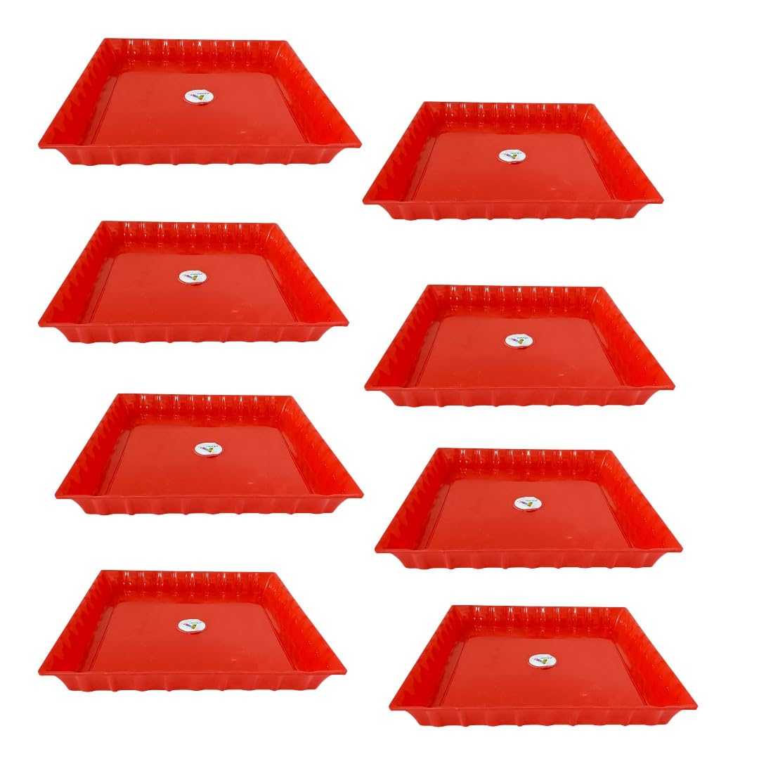 10 Inch Square Plant Tray, Red, Heavy Duty Plastic, Water Collection Base Plate for Indoor Outdoor Gardening, Pack of 8-image-44