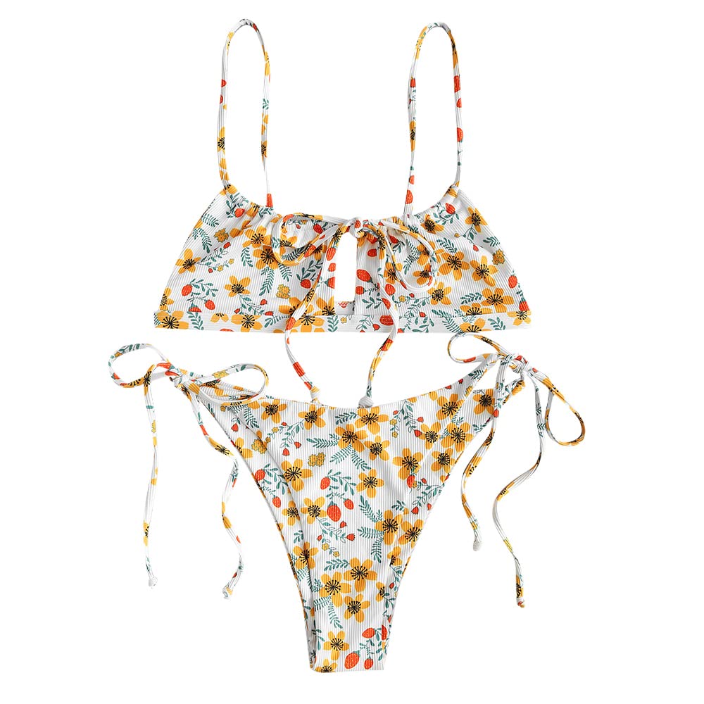 Women's Tie Cutout Keyhole Cami String Bikini Set Two Piece Swimsuit (C-White, S)