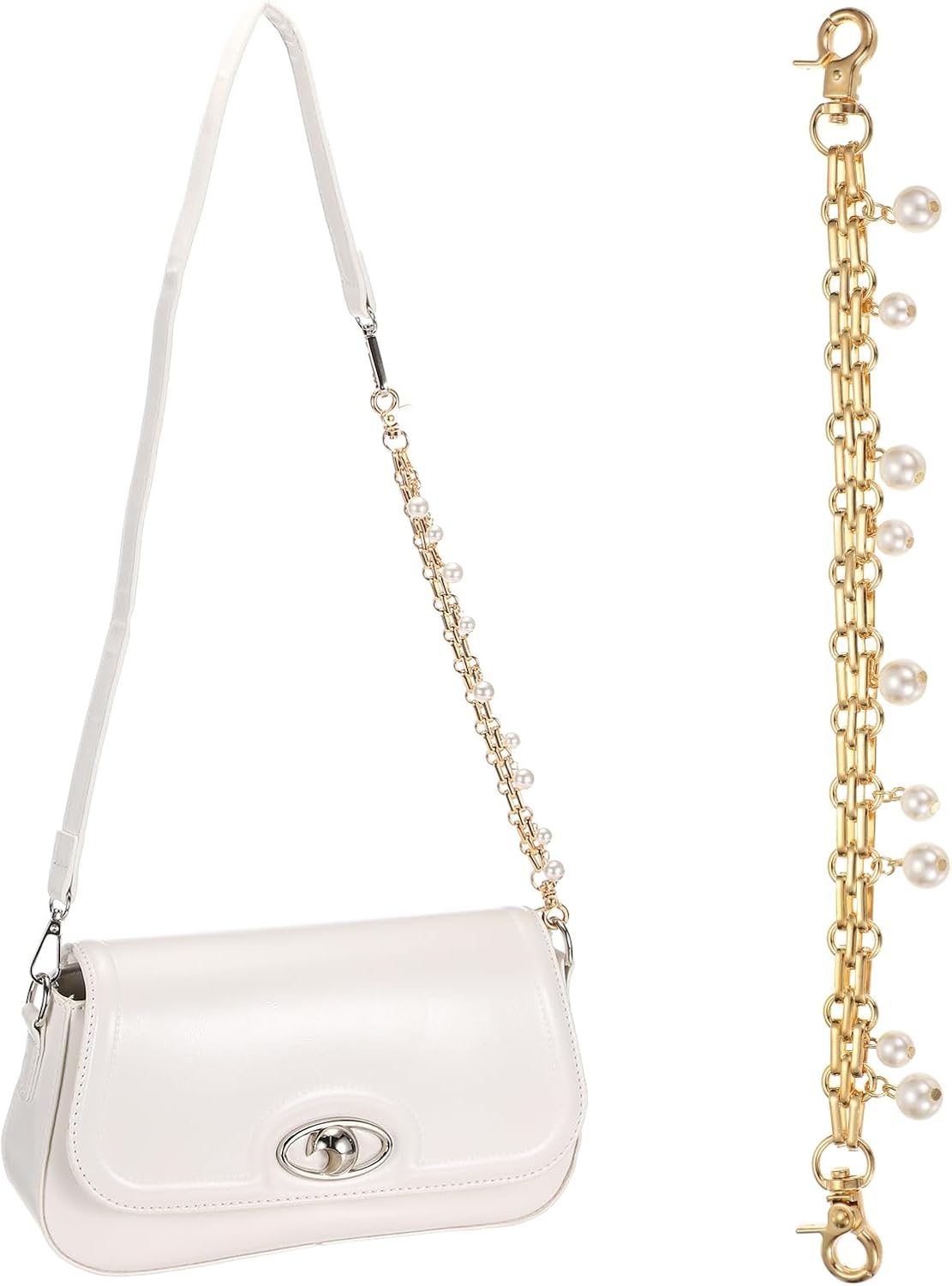 PATIKIL 10" Pearl Bag Extender Chain, Purse Strap Extenders Chain Purse Making Supplies for Replacement Handbag Shoulder Bag Wallet Shoes Decoration, Silver Tone