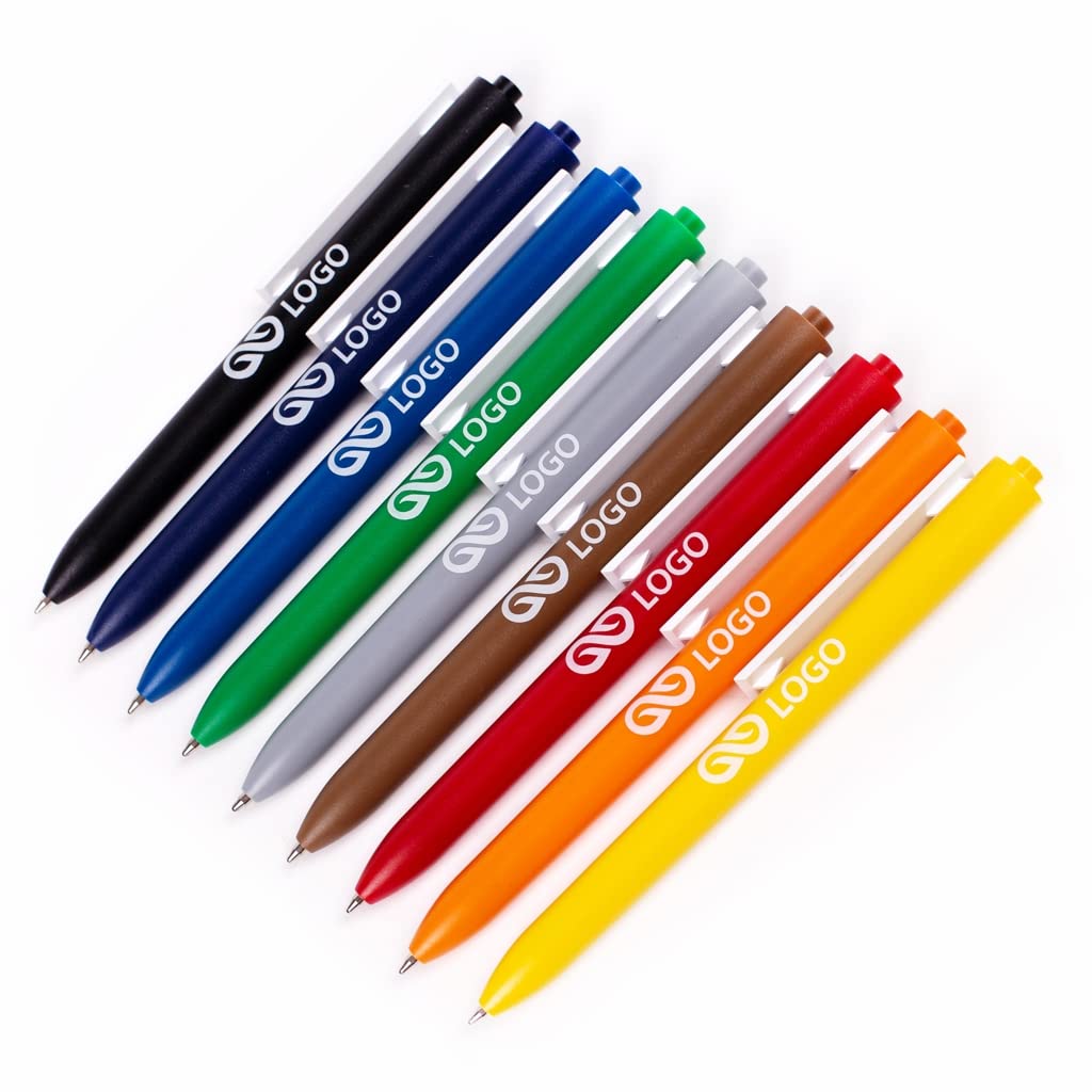 WPRO Kugelschreiber Albert 100 Stk – inkl. einfarbigem Aufdruck auf Schaft oder Clip, 55x7 mm, personalisierbar mit Logo, blau schreibend, Kunststoff – Werbeartikel, 10 Farben