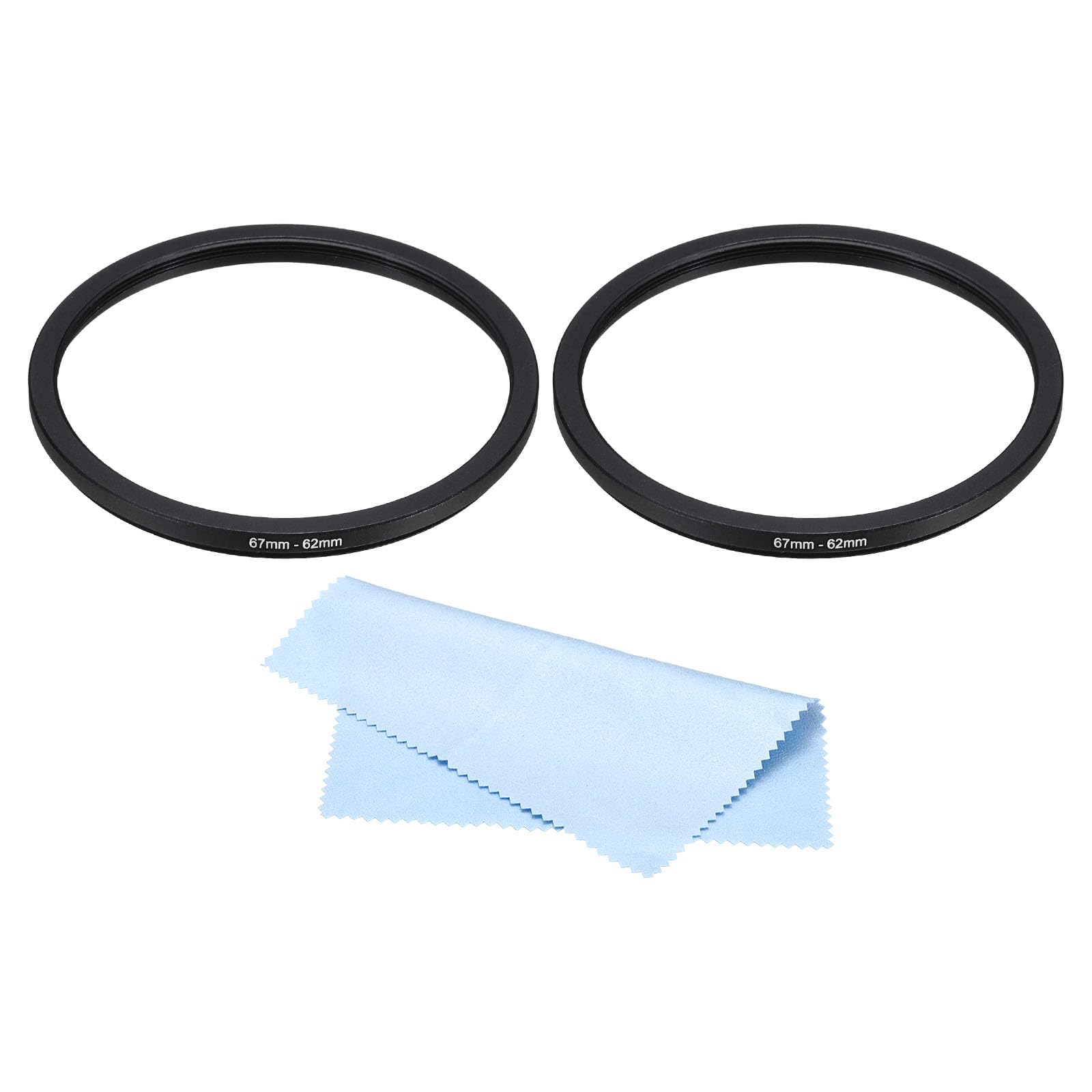 PATIKIL 67mm-62mm Metal Step Down Ring with Cleaning Cloth, 2 Pack Camera Lens Filter Adapter Ring Aluminum Filter Adapter Ring for Camera Lenses Hood, Black