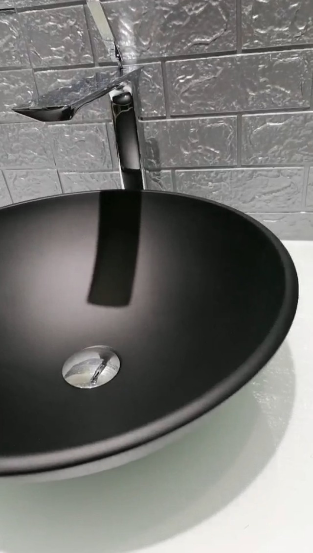 Fanwin Star Phoenix Series Round Vessel Bathroom Sink - Black Matte, Top Mount, With Pop Up Drain