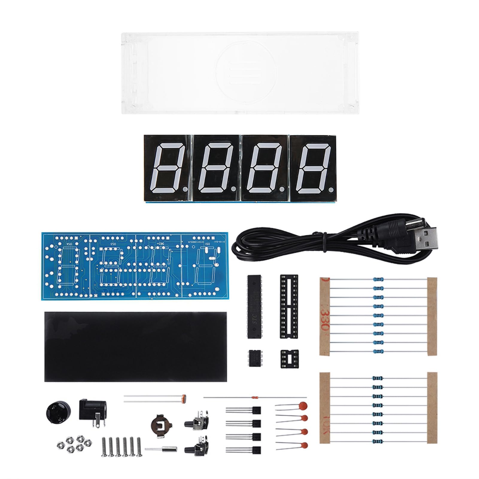 Vbestlife Zestaw elektronicznych zegarów DIY, 4-cyfrowy cyfrowy zegar LED, automatyczne wyświetlanie godziny/temperatury i daty do lutowania, ćwiczeń nauki, elektroniki (biały)