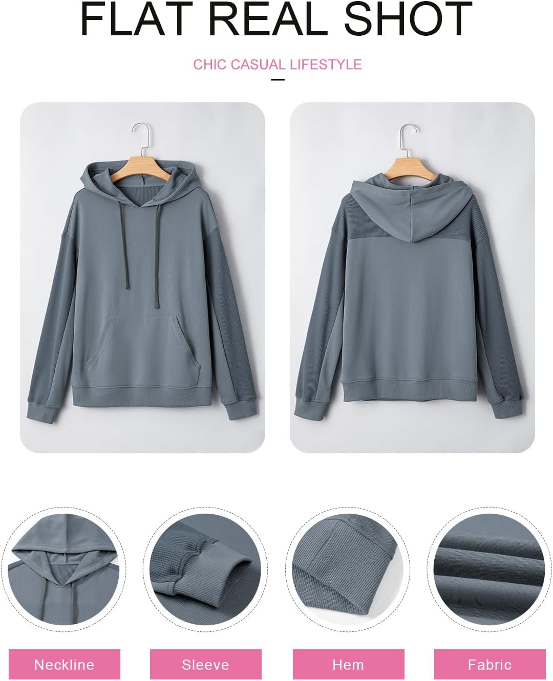 EVALESS Hoodies for Women Long Sleeve Patchwork Waffle Knit Drawstring Oversized Hooded Sweatshirt Tops Fashion 2025 - Image 5