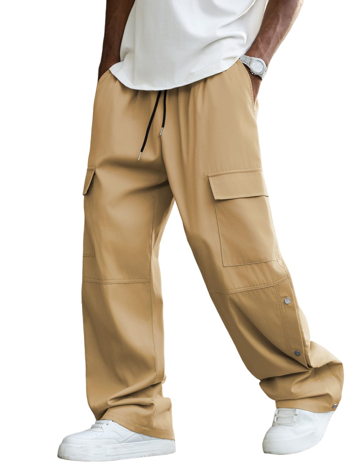 ZAUFL Casual Pants for Men Flat Pocket Cargo Pants Straight Leg Baggy Pants Street Pants Fashion Trousers