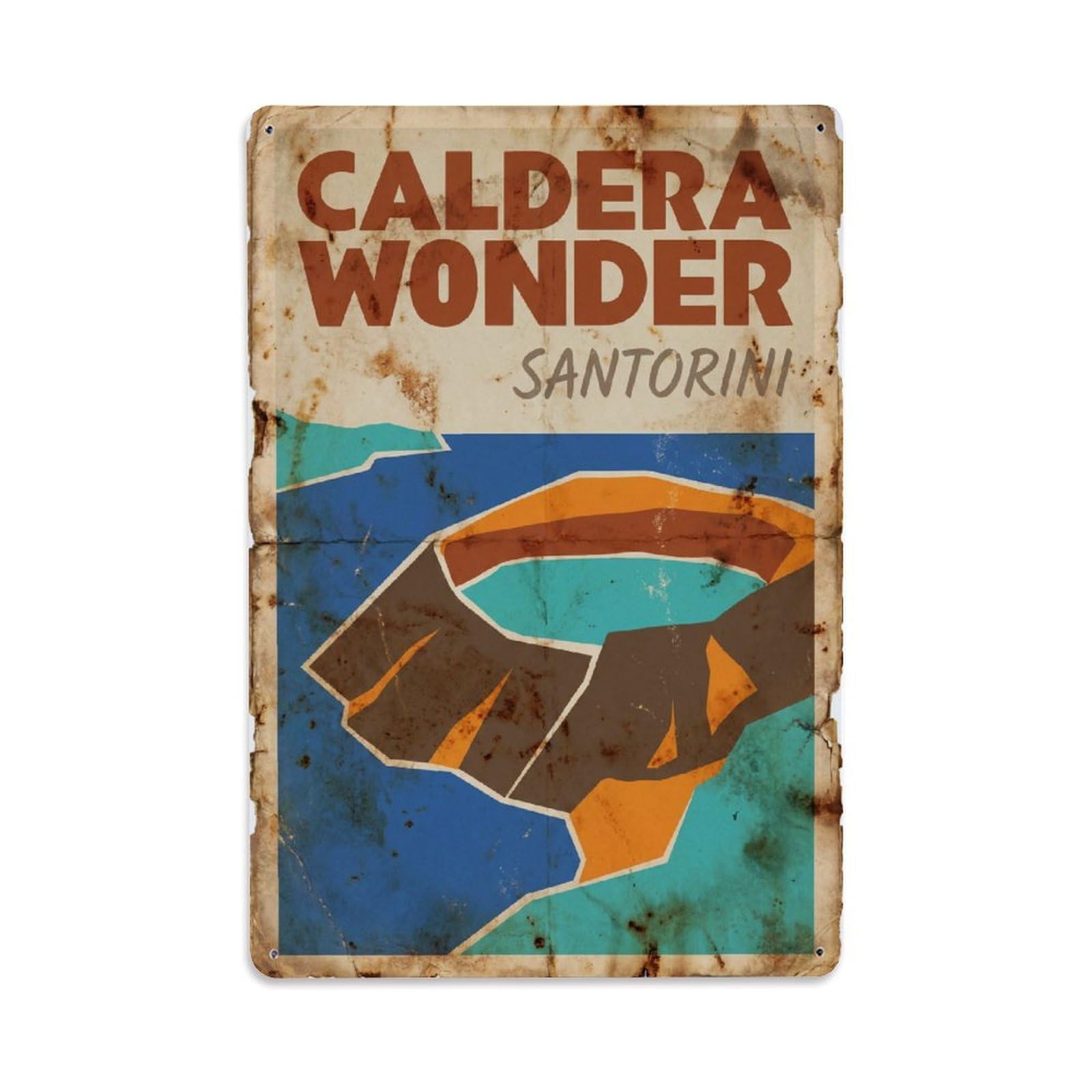 Gead 8X12inch Style Vintage Travel Santorini Caldera Wonder Metal Tin Sign