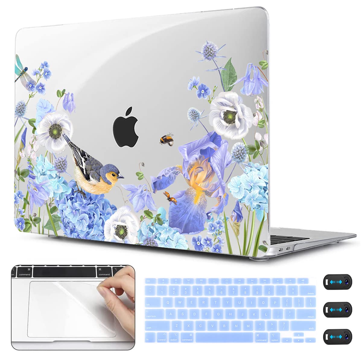 CISSOOK Laptop Case for MacBook Air 13 inch Case 2020 Release Model A2337 M1 A2179 with Keyboard Cover and Trackpad Protector, Plastic Hard Shell for MacBook Air 13'' with Touch ID - Birds & Flowers
