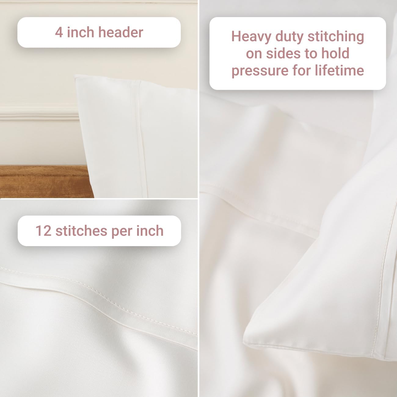 100% Certified Bamboo King Sheet Set| derived from Organic Viscose|Sateen Weave/High Cover Ratio 0.75|4 Piece Set|Gentle to Skin and Cooling|(White)