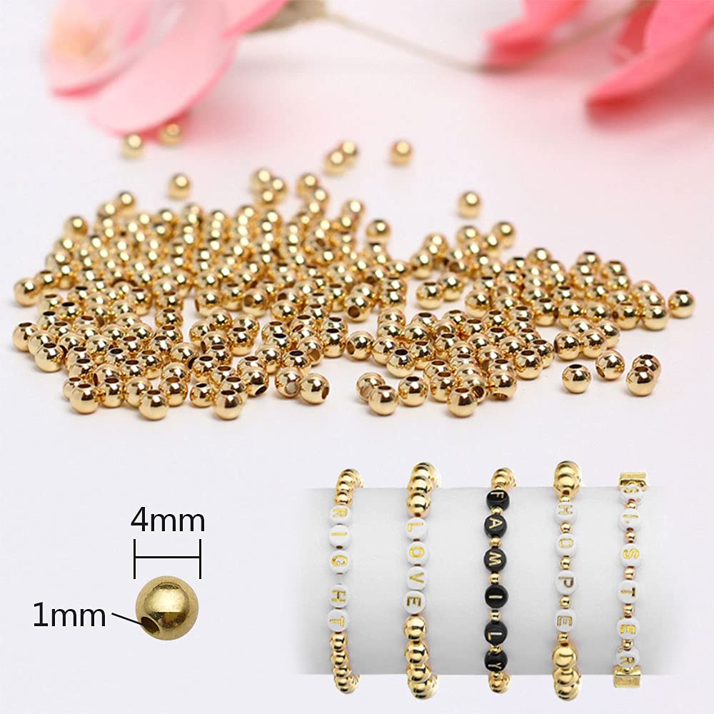 1200 Perline Rotonde 4 Mm - Oro E Argento - Per Bracciali, Collane E DIY - Foro 1.3 Mm