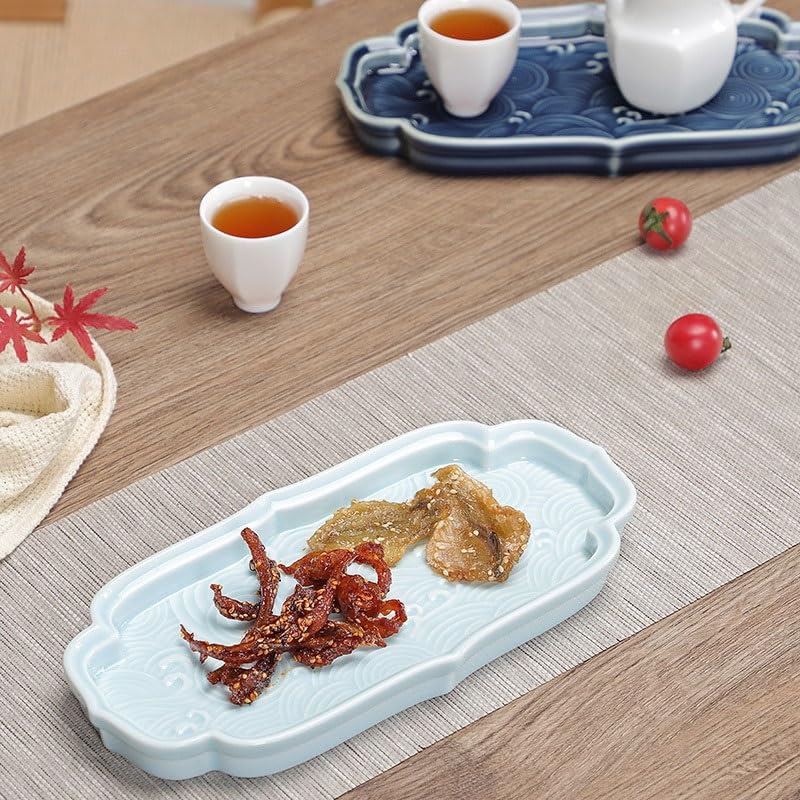 Bandejas Servir Comida Bandeja de postres cerámica China Xiangyun, Bandeja té la Tarde, Restaurante, Aperitivos y Frutas, for Pasteles Mesa Cama | Blue,B