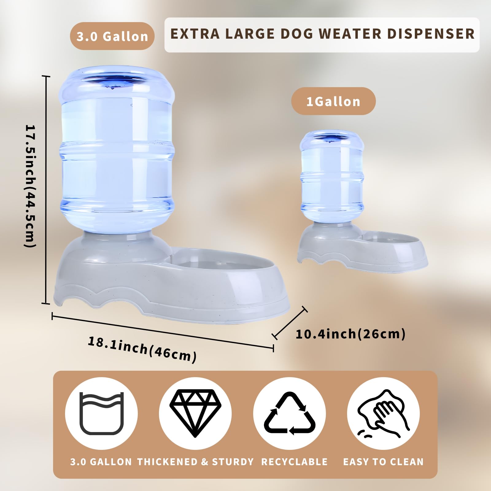 Dispensador de agua grande para perros, estación dispensadora automática de agua para mascotas, cuenco de agua de gravedad para perros y gatos, fuente grande para perros