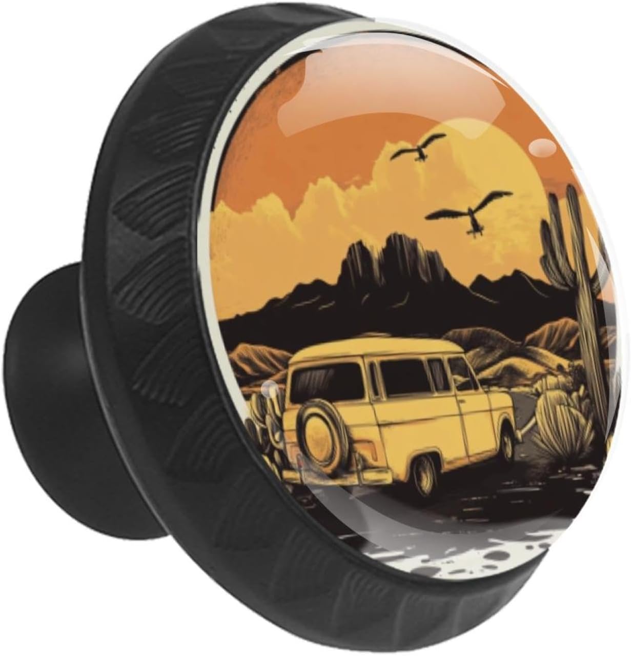 Black Desert Dreaming Graphic (2) Glass Cabinet Pulls, Decorative Drawer Knobs for Home Furniture and Cabinets