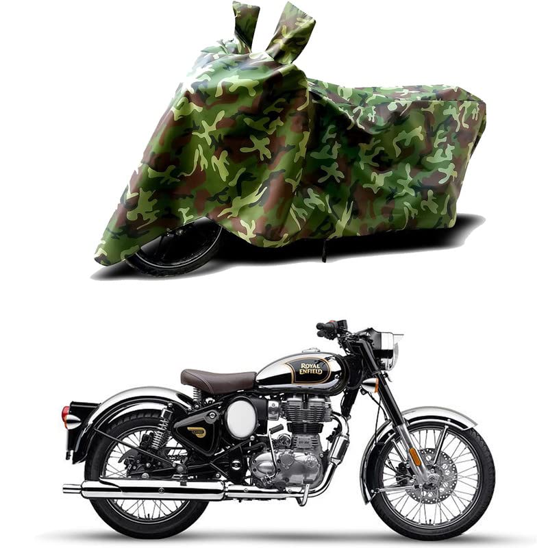 Image of 100% Water Resistant Bike Scooty Two Wheeler Body Cover Compatible for Royal Enfie Classic 350 Chrome /UV-Rays /Heat Protection /Birds Dropping /Scratchproof /Dust Proof /Waterproof[Green MJ]
