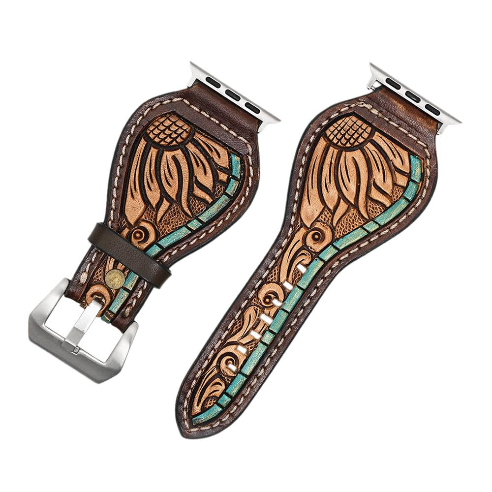 American Darling Beautifully Hand Tooled Hand Painted Genuine American Leather I watch Strap Men and Women Unisex