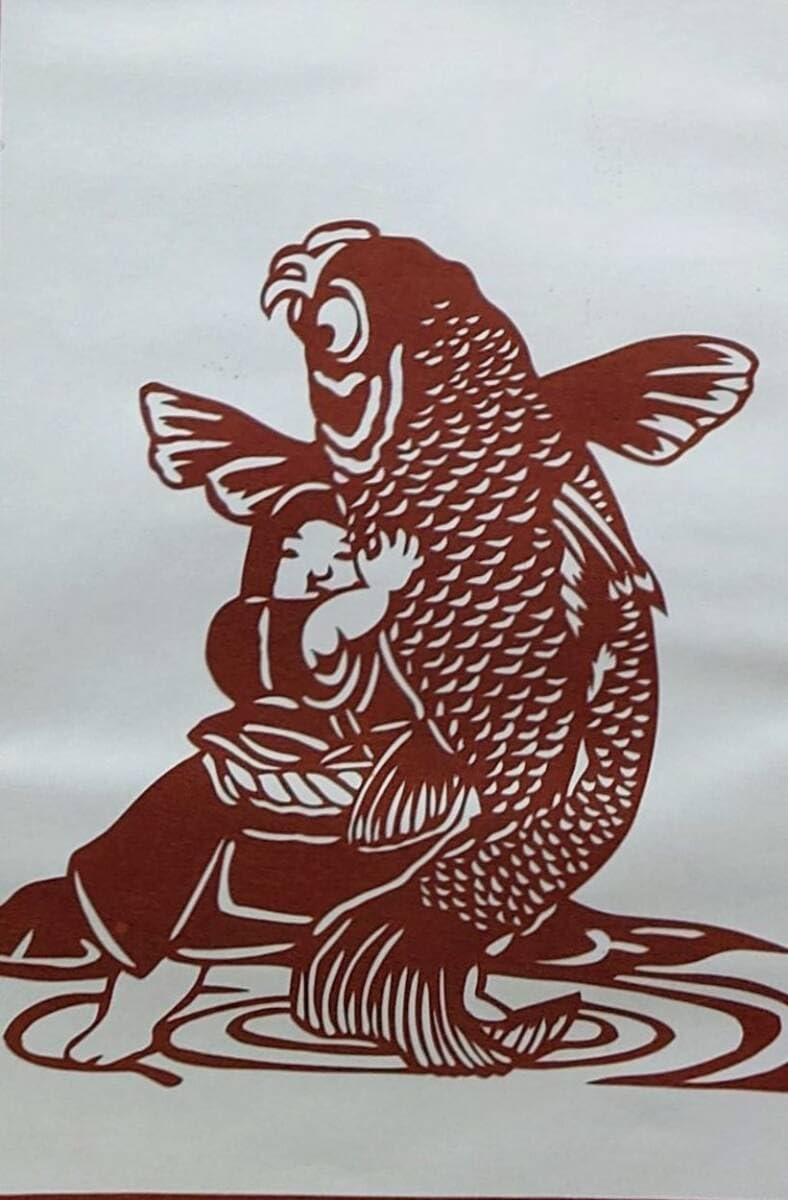 Amazon.co.jp: f240405188〇伊勢型紙 手彫り 鯉を抱く金太郎 アート