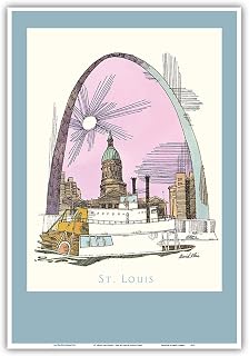 St. Louis Missouri - Gateway Arch - Vintage Airline Travel Poster by David Klein c.1960 - Master Art Print (Unframed) 13in x 19in